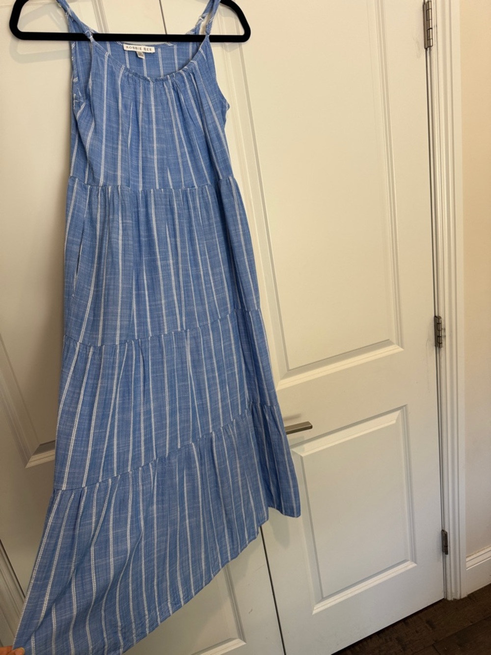 Robbie Bee Blue & White Striped Tiered Maxi Dress Skirt